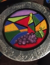Painted and Embossed aluminum on wood  plate 